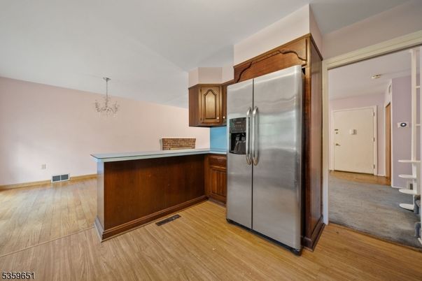 Chandelier, Interior, Kitchen, Stainless Steel Appliances, Wood Texture Flooring