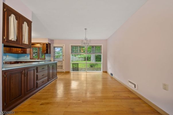 Chandelier, Empty room, Interior, Kitchen, Wood Texture Flooring