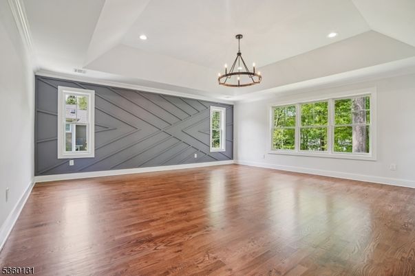 Chandelier, Empty room, Interior, Recessed Lighting, Wood Texture Flooring