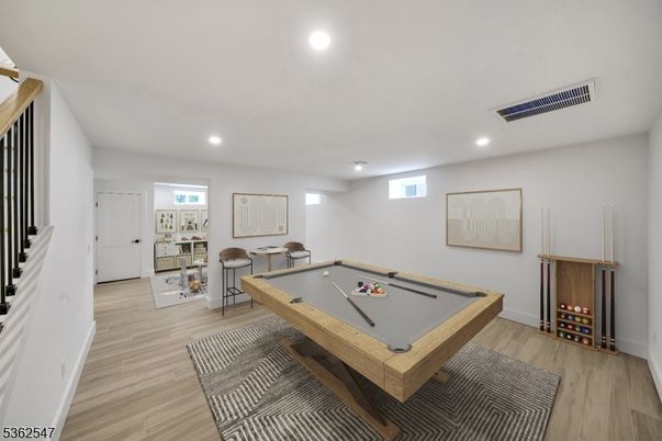 Billiard Table, Game Room, Interior, Recessed Lighting, Wood Texture Flooring