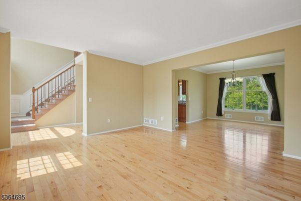 Chandelier, Empty room, Interior, Wood Texture Flooring