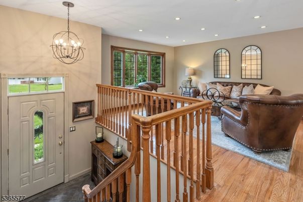 Chandelier, Interior, Living room, Recessed Lighting, Wood Texture Flooring