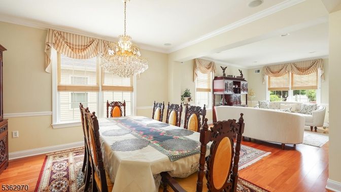 Chandelier, Dining room, Interior, Living room, Recessed Lighting, Wood Texture Flooring