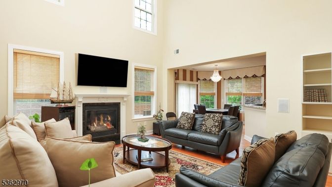 Chandelier, Dining room, Fireplace, Interior, Living room