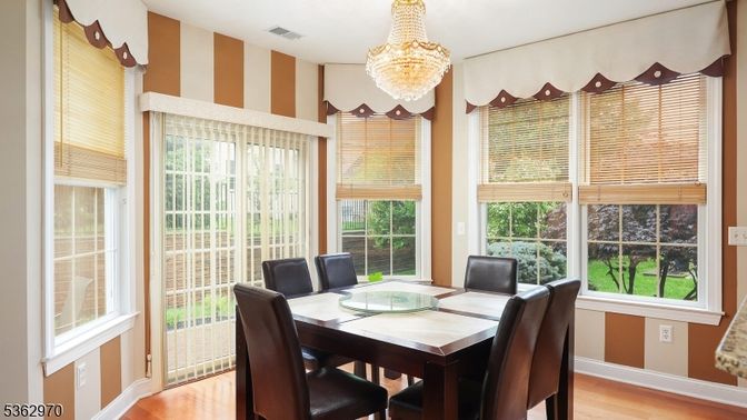 Chandelier, Dining room, Interior, Wood Texture Flooring