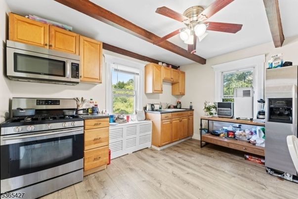 Interior, Kitchen, Stainless Steel Appliances, Wooden Beams, Wood Texture Flooring