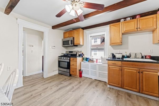 Interior, Kitchen, Stainless Steel Appliances, Wooden Beams, Wood Texture Flooring