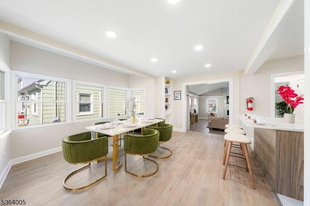 Dining room, Interior, Recessed Lighting, Wood Texture Flooring