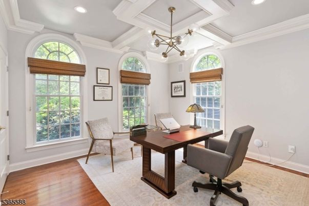 Home Office, Interior, Pendant Lights, Recessed Lighting, Wood Texture Flooring