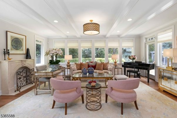 Fireplace, Interior, Living room, Piano, Recessed Lighting, Wood Texture Flooring