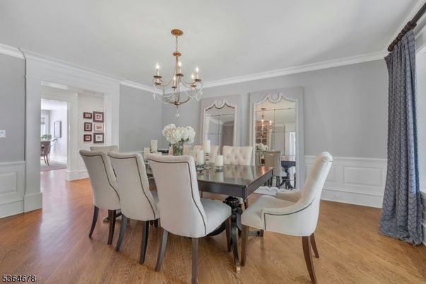 Chandelier, Dining room, Interior, Wood Texture Flooring