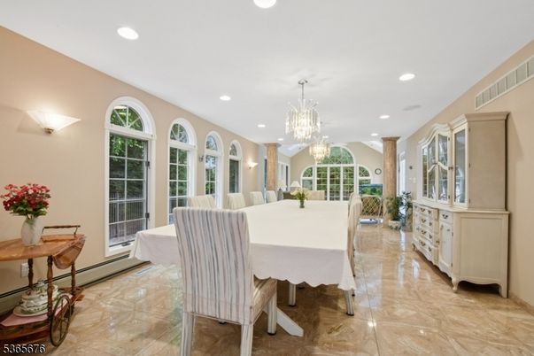 Chandelier, Dining room, Interior, Recessed Lighting