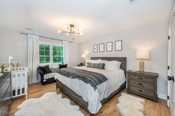 Bedroom, Interior, Pendant Lights, Wood Texture Flooring