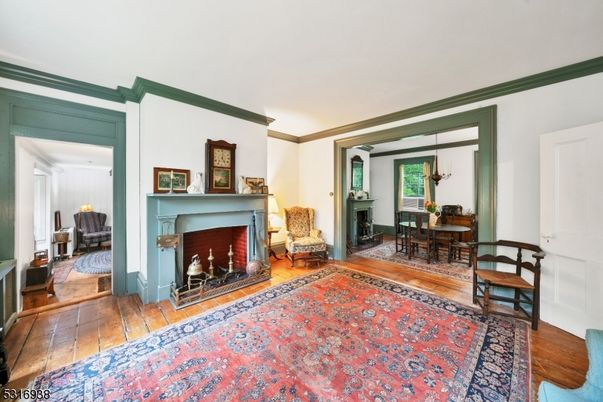 Dining room, Fireplace, Interior, Wood Texture Flooring