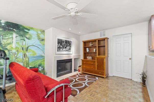 Fireplace, Interior, Recessed Lighting, Wood Texture Flooring