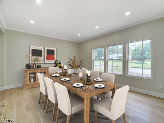 Dining room, Interior, Recessed Lighting, Wood Texture Flooring