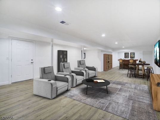 Dining room, Interior, Living room, Recessed Lighting, Wood Texture Flooring
