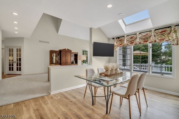 Dining room, Interior, Recessed Lighting, Wood Texture Flooring
