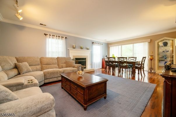 Dining room, Fireplace, Interior, Living room, Wood Texture Flooring