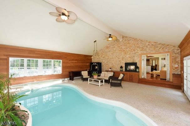 Fireplace, Interior, Pool, Stone Walls, Wooden Walls