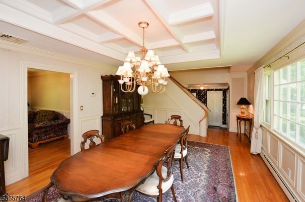 Chandelier, Dining room, Interior, Wood Texture Flooring