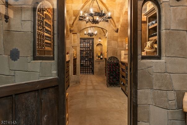 Chandelier, Interior, Stone Walls, Wine Storage