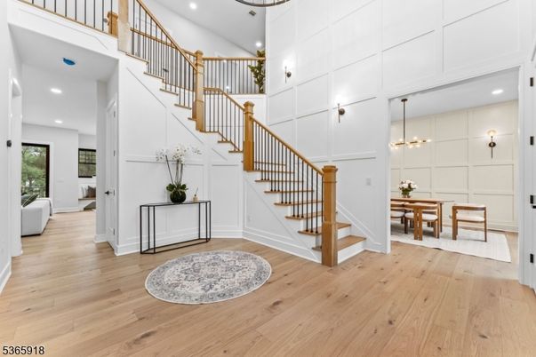 Dining room, Interior, Pendant Lights, Recessed Lighting, Wood Texture Flooring