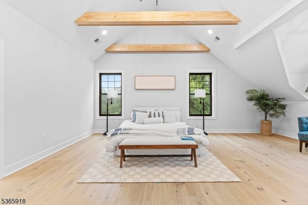 Bedroom, Interior, Recessed Lighting, Wooden Beams, Wood Texture Flooring