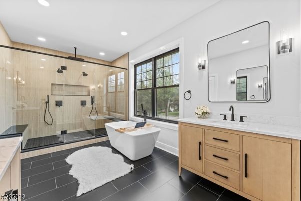 Bathroom, Dual Sink Vanities, Free Standing Baths, Glass Shower, Interior, Recessed Lighting