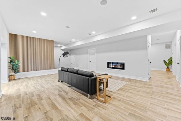 Fireplace, Interior, Recessed Lighting, Wood Texture Flooring