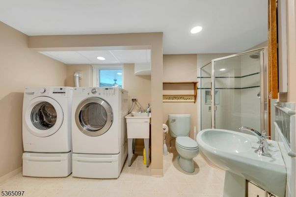 Bathroom, Glass Shower, Interior, Recessed Lighting, Washer