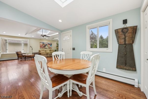 Dining room, Interior, Recessed Lighting, Wood Texture Flooring