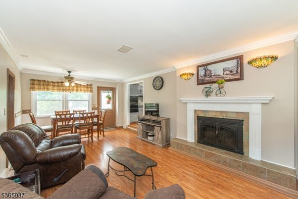 Dining room, Fireplace, Interior, Living room, Wood Texture Flooring