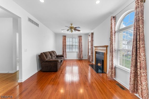Fireplace, Interior, Recessed Lighting, Wood Texture Flooring