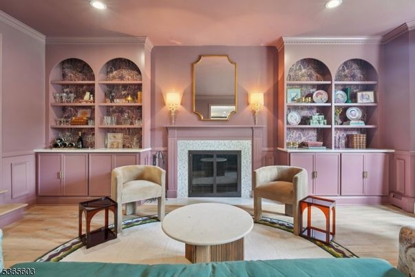 Fireplace, Interior, Recessed Lighting, Wood Texture Flooring