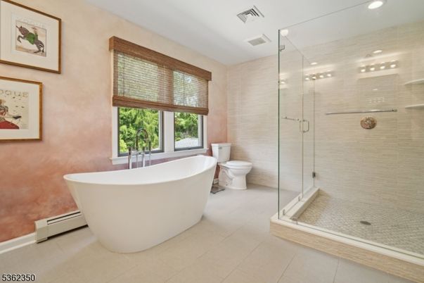 Bathroom, Free Standing Baths, Glass Shower, Interior, Recessed Lighting
