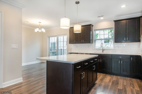 Chandelier, Interior, Kitchen, Pendant Lights, Recessed Lighting, Wood Texture Flooring