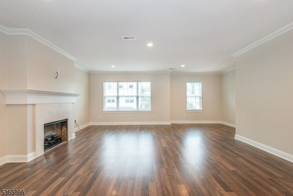 Empty room, Fireplace, Interior, Recessed Lighting, Wood Texture Flooring