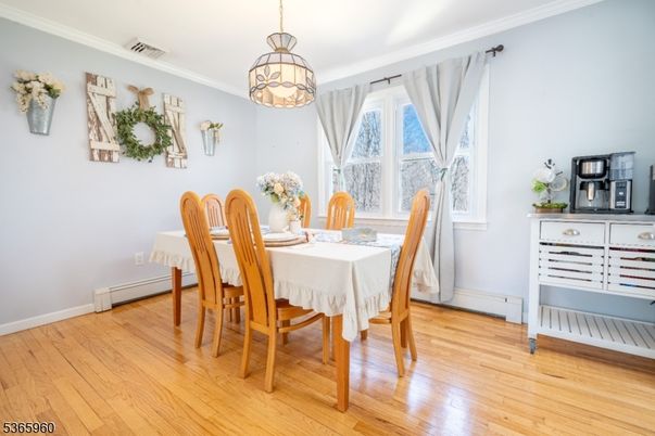 Dining room, Interior, Pendant Lights, Wood Texture Flooring