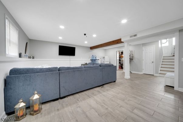 Interior, Living room, Recessed Lighting, Wooden Beams, Wood Texture Flooring