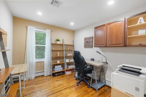 Home Office, Interior, Recessed Lighting, Wood Texture Flooring