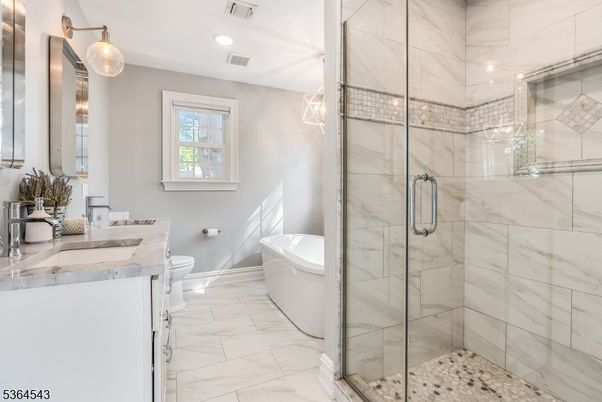 Bathroom, Glass Shower, Interior, Marble, Marble Walls, Recessed Lighting