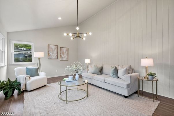 Interior, Living room, Pendant Lights, Recessed Lighting, Wood Texture Flooring