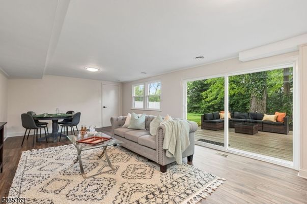 Dining room, Interior, Living room, Recessed Lighting, Wood Texture Flooring