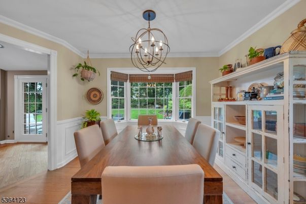 Chandelier, Dining room, Interior, Wood Texture Flooring