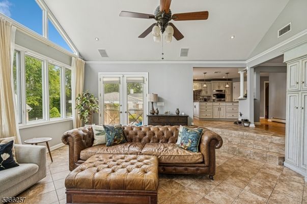 Interior, Living room, Pendant Lights, Recessed Lighting, Wood Texture Flooring