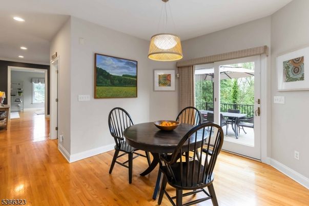 Dining room, Interior, Pendant Lights, Recessed Lighting, Wood Texture Flooring