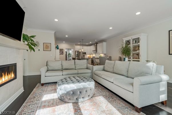 Dining room, Fireplace, Interior, Kitchen, Living room, Pendant Lights, Recessed Lighting