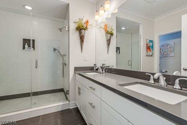 Bathroom, Dual Sink Vanities, Glass Shower, Interior, Recessed Lighting