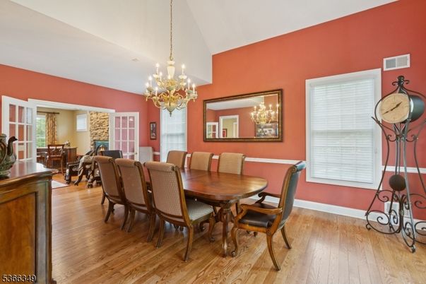 Chandelier, Dining room, Interior, Wood Texture Flooring